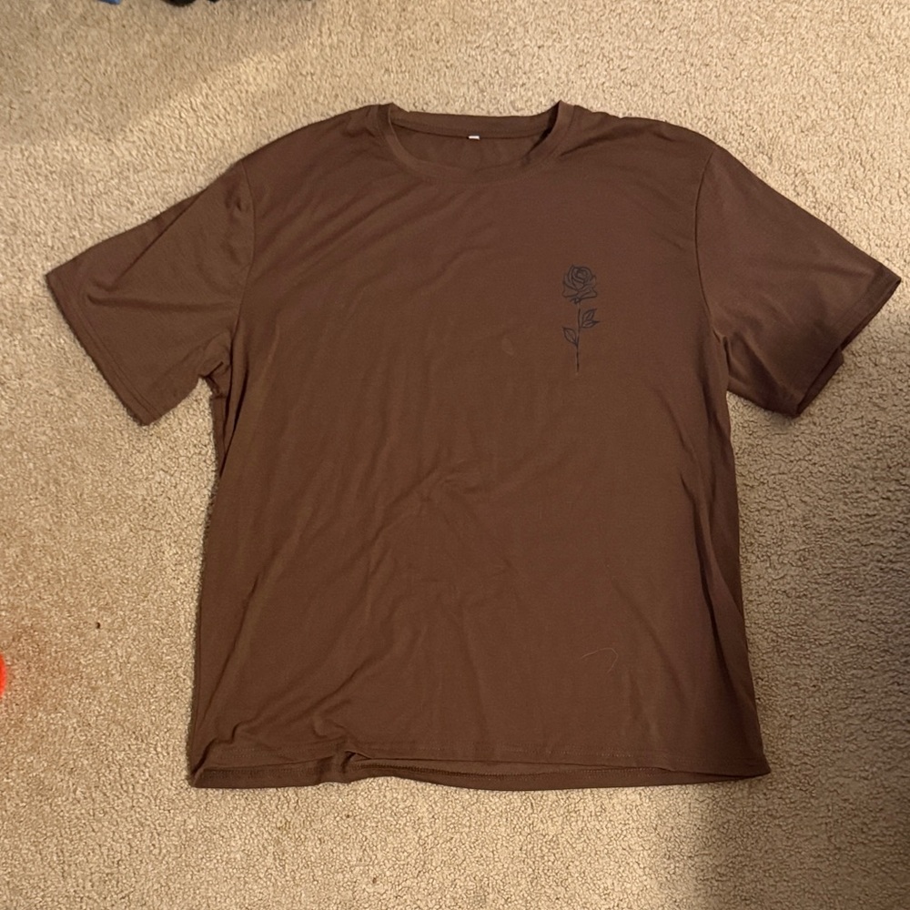 Brown T-Shirt with Rose Design